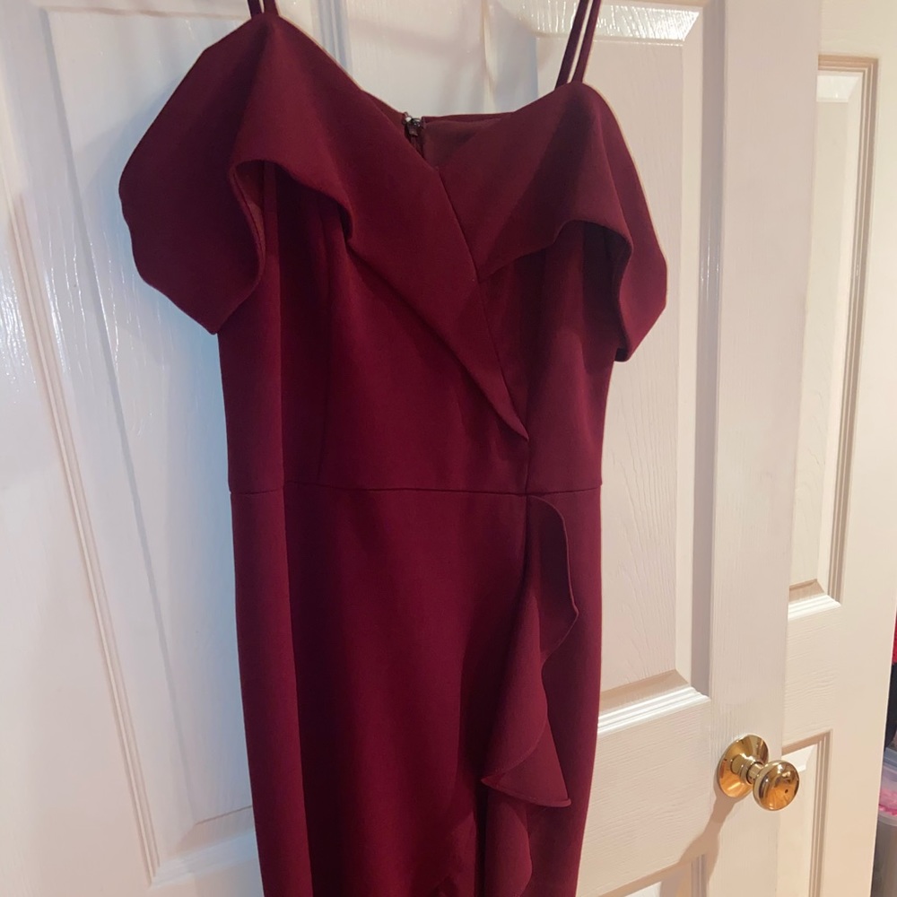 Bebe Off Shoulder Cascade Ruffle Flounce Dress - Picture 3 of 5